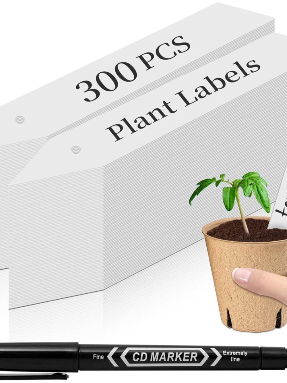 300Pcs 4" Plant Labels with Marker Pen, Waterproof Plastic Plant Tags for Outdoo